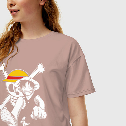 Женская футболка оверсайз Луффи пират Соломенной Шляпы One Piece / Пыльно-розовый – фото 3