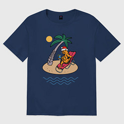 Футболка оверсайз женская Котик встречает НГ на пляже, цвет: тёмно-синий