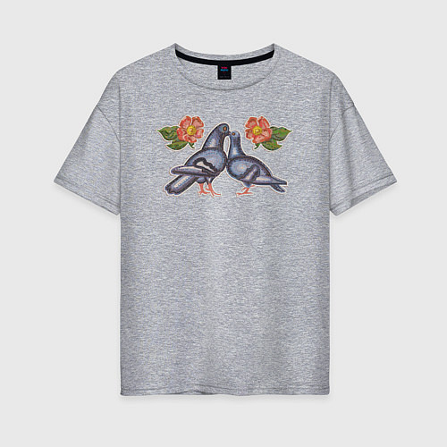 Женская футболка оверсайз Романтичные голуби / Меланж – фото 1