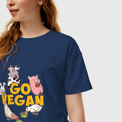 Женская футболка оверсайз Go Vegan / Тёмно-синий – фото 3