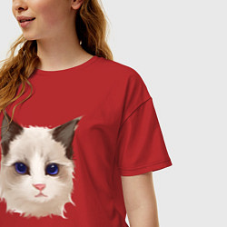 Футболка оверсайз женская Хмурый кот, цвет: красный — фото 2