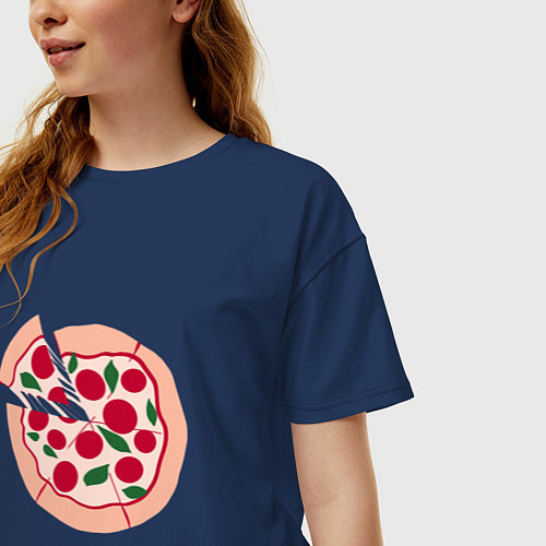 Женская футболка оверсайз Пицца и ломтик / Тёмно-синий – фото 3
