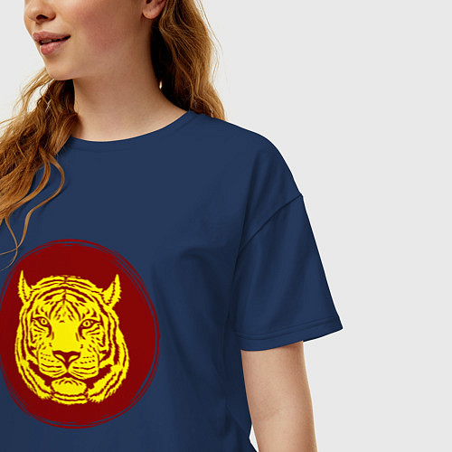 Женская футболка оверсайз Тигр - Япония / Тёмно-синий – фото 3