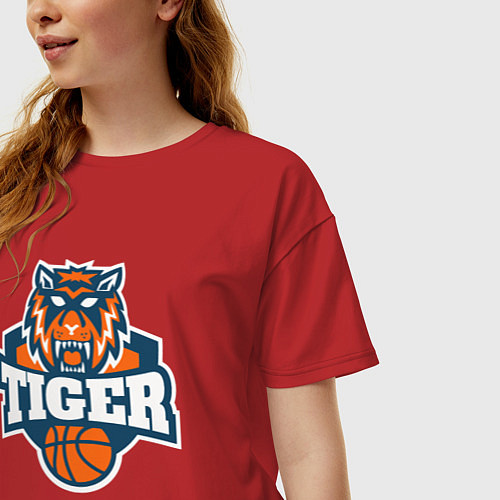 Женская футболка оверсайз Tiger Basketball / Красный – фото 3