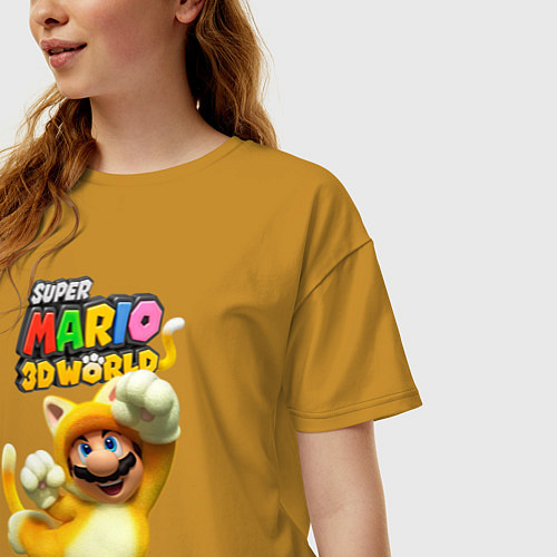 Женская футболка оверсайз Super Mario 3D world animals / Горчичный – фото 3