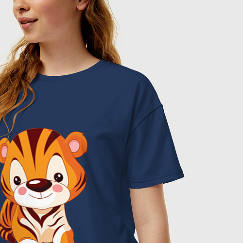 Женская футболка оверсайз Little Tiger / Тёмно-синий – фото 3