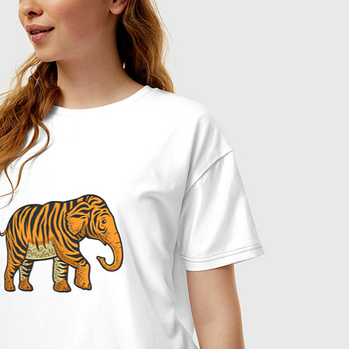 Женская футболка оверсайз Тигровый слон / Белый – фото 3