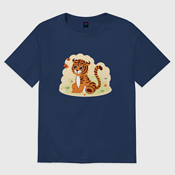Футболка оверсайз женская Тигренок и бабочки, цвет: тёмно-синий