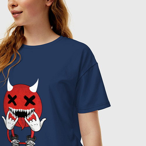 Женская футболка оверсайз Evil Emoji / Тёмно-синий – фото 3