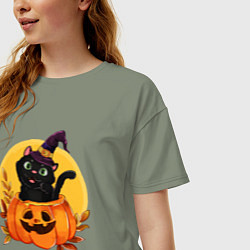 Футболка оверсайз женская Кот волшебник, цвет: авокадо — фото 2