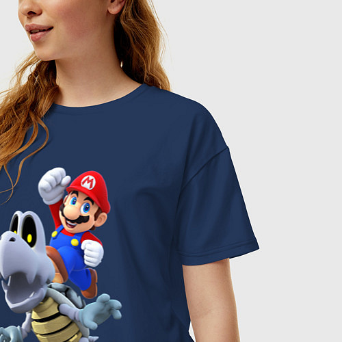 Женская футболка оверсайз Mario hit / Тёмно-синий – фото 3