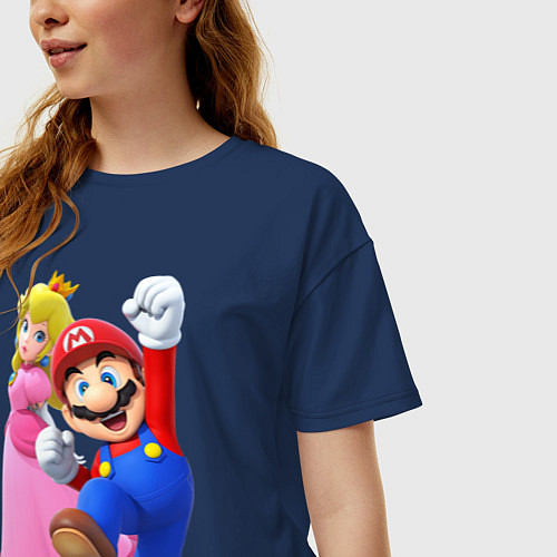 Женская футболка оверсайз Mario Princess / Тёмно-синий – фото 3
