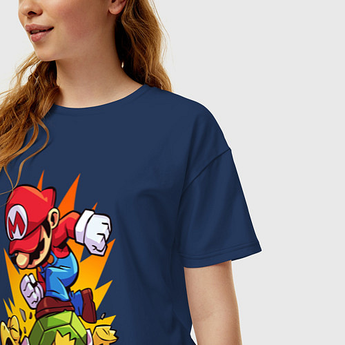 Женская футболка оверсайз Angry Mario / Тёмно-синий – фото 3