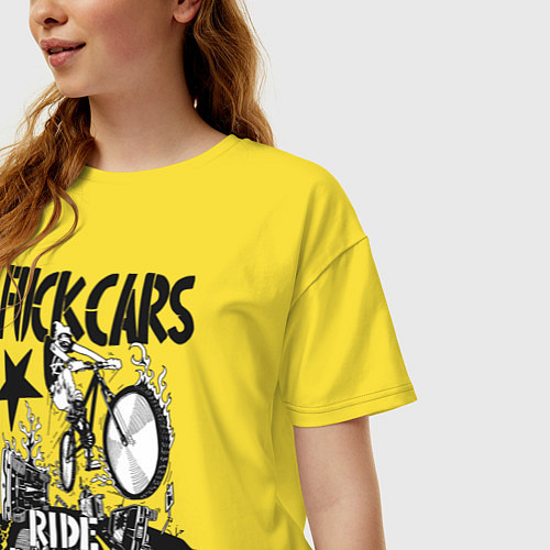 Женская футболка оверсайз Fuck cars / Желтый – фото 3