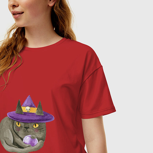 Женская футболка оверсайз Котик МЯУ и волшебная сфера / Красный – фото 3