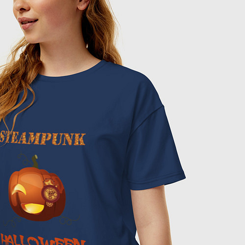 Женская футболка оверсайз Стимпанк хэллоуин / Тёмно-синий – фото 3