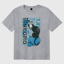 Футболка оверсайз женская Кот на черепе, цвет: меланж