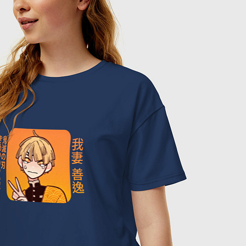 Женская футболка оверсайз Зеницу Агацума / Тёмно-синий – фото 3