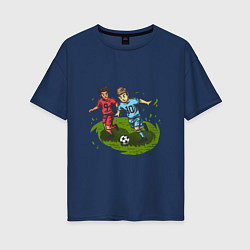 Футболка оверсайз женская Маленькие футболисты, цвет: тёмно-синий