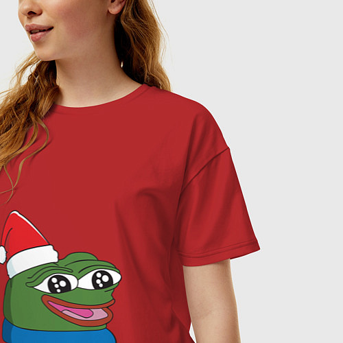 Женская футболка оверсайз Pepe, pepe happy, Пепе хеппи, pepe happy new year / Красный – фото 3