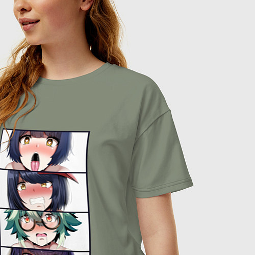 Женская футболка оверсайз Genshin Impact Ahegao face / Авокадо – фото 3