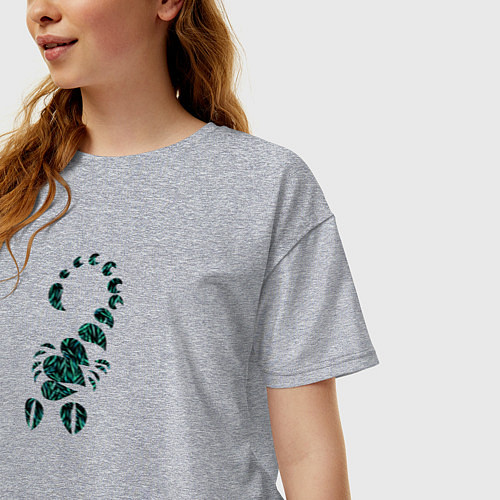 Женская футболка оверсайз Скорпион в раскраске листья / Меланж – фото 3