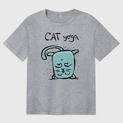 Футболка оверсайз женская Кот и йога, цвет: меланж