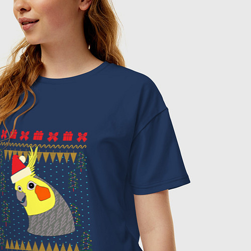 Женская футболка оверсайз Рождественский свитер Корелла / Тёмно-синий – фото 3