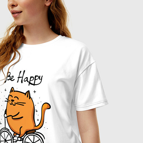 Женская футболка оверсайз Кот велосипедист / Белый – фото 3