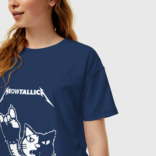 Женская футболка оверсайз MEOWTALLICA / Тёмно-синий – фото 3