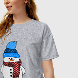 Футболка оверсайз женская Снеговик в шапочке, цвет: меланж — фото 2