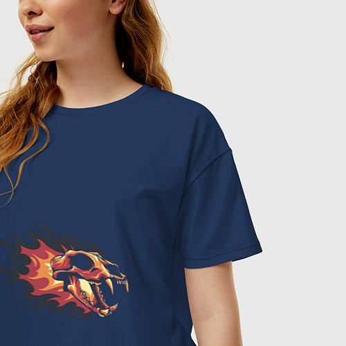 Женская футболка оверсайз Fireskull / Тёмно-синий – фото 3