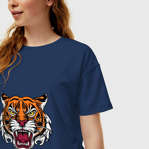 Женская футболка оверсайз Style - Tiger / Тёмно-синий – фото 3