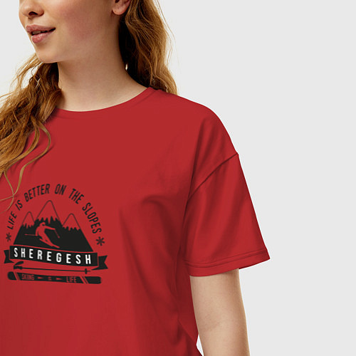 Женская футболка оверсайз LIFE IS BETTER ON THE SLOPES / Красный – фото 3