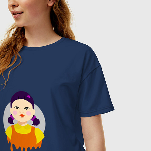 Женская футболка оверсайз Игра в кальмара: Кукла / Тёмно-синий – фото 3