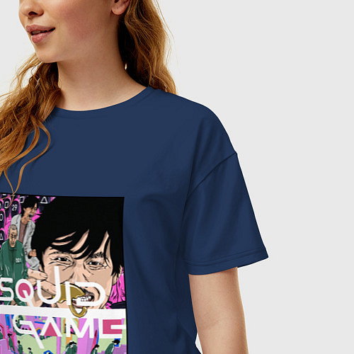 Женская футболка оверсайз ПОСТЕР POSTER SQUID GAME / Тёмно-синий – фото 3