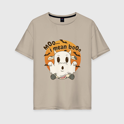 Женская футболка оверсайз Halloween Cow / Миндальный – фото 1