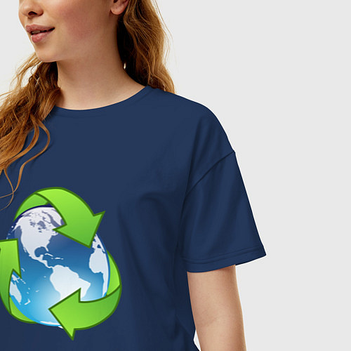 Женская футболка оверсайз Земля Экология / Тёмно-синий – фото 3
