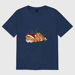Футболка оверсайз женская Тигр спит, цвет: тёмно-синий