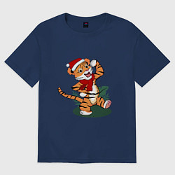 Футболка оверсайз женская Новогодний тигр 2022, цвет: тёмно-синий