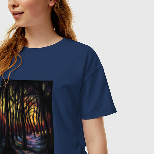 Женская футболка оверсайз Деревья в ночи / Тёмно-синий – фото 3