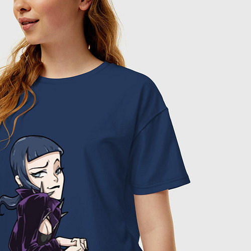 Женская футболка оверсайз Девушка стесняшка / Тёмно-синий – фото 3