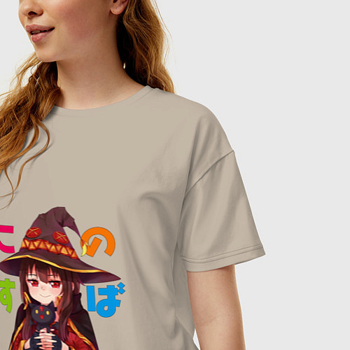 Женская футболка оверсайз Meg Black Cаt / Миндальный – фото 3