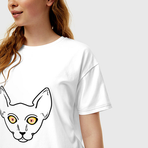 Женская футболка оверсайз Глазастый кот / Белый – фото 3