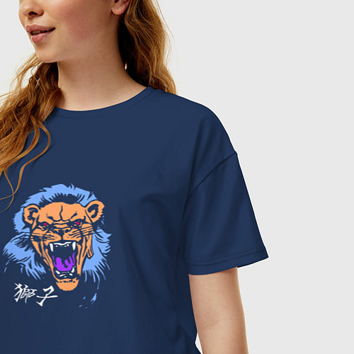 Женская футболка оверсайз The Lion - colorful / Тёмно-синий – фото 3