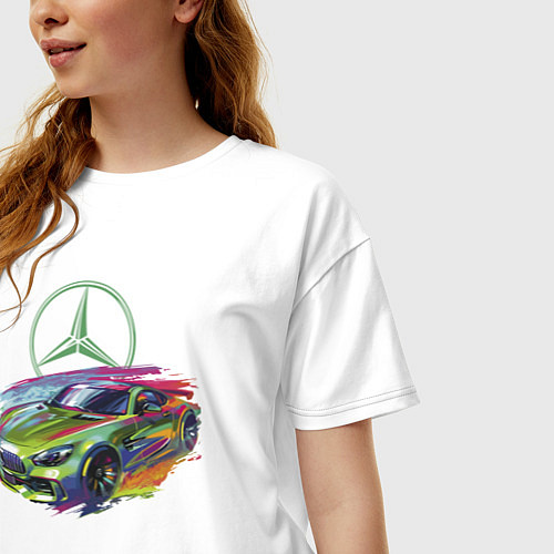 Женская футболка оверсайз Mercedes V8 Biturbo motorsport - sketch / Белый – фото 3