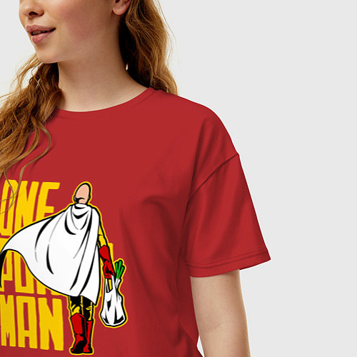 Женская футболка оверсайз Сайтама возвращается из супермаркета One Punch-Man / Красный – фото 3