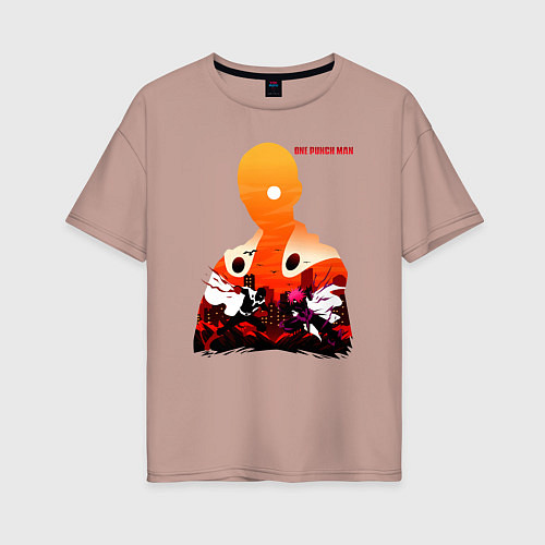 Женская футболка оверсайз Бой Сайтама и Бороса One Punch-Man / Пыльно-розовый – фото 1