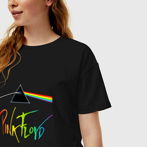 Женская футболка оверсайз PINK FLOYD COLOR LOGO / Черный – фото 3