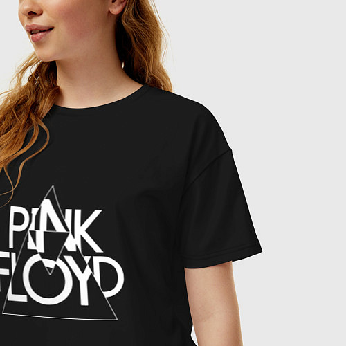 Женская футболка оверсайз PINK FLOYD LOGO ПИНК ФЛОЙД ЛОГОТИП / Черный – фото 3